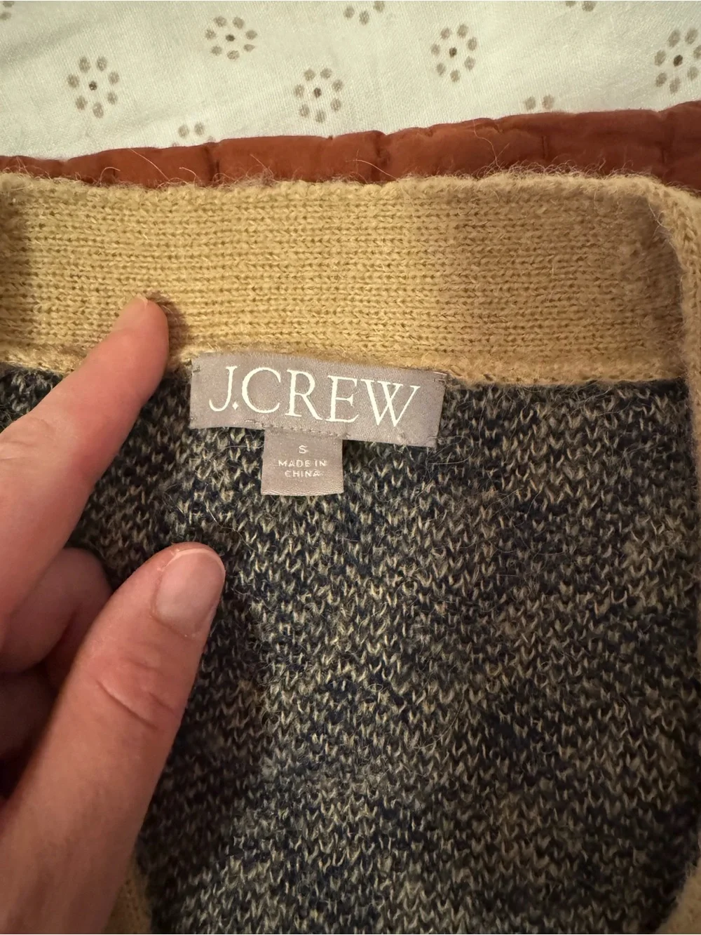 J Crew Beige and Navy Checkered V-Neck Button Cardigan Sweater - Picture 4 of 5